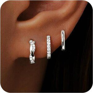 Gold Huggie Hoop Earrings Set for Women, Dainty Small Sterling Silver Earring